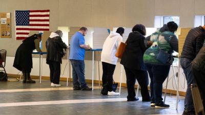 Voters cast their ballots at a polling station in Detroit, Michigan on Tuesday, November 8, 2023.